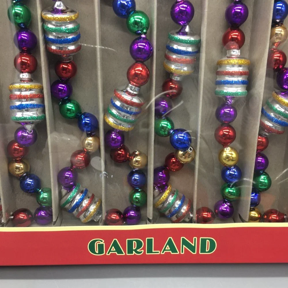 Christopher Radko Shiny Brite Glass Bead Christmas Tree Garland Jewel Tone 14ft